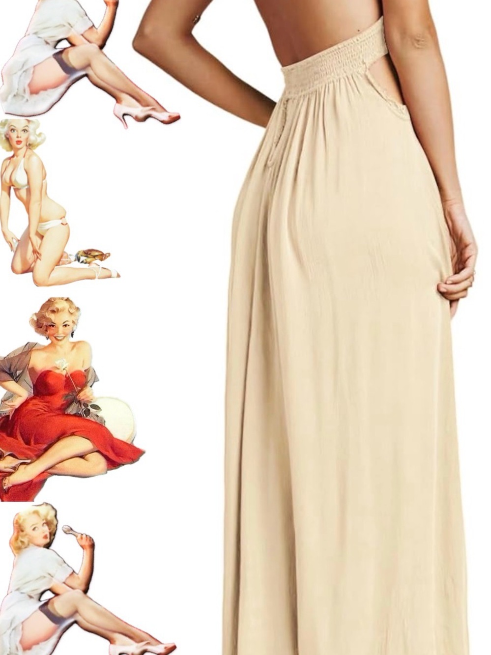 💋R. VIVIMOS💋 Halter Elastic Waist Sexy Backless w Front Slit Boho style - Picture 4 of 4